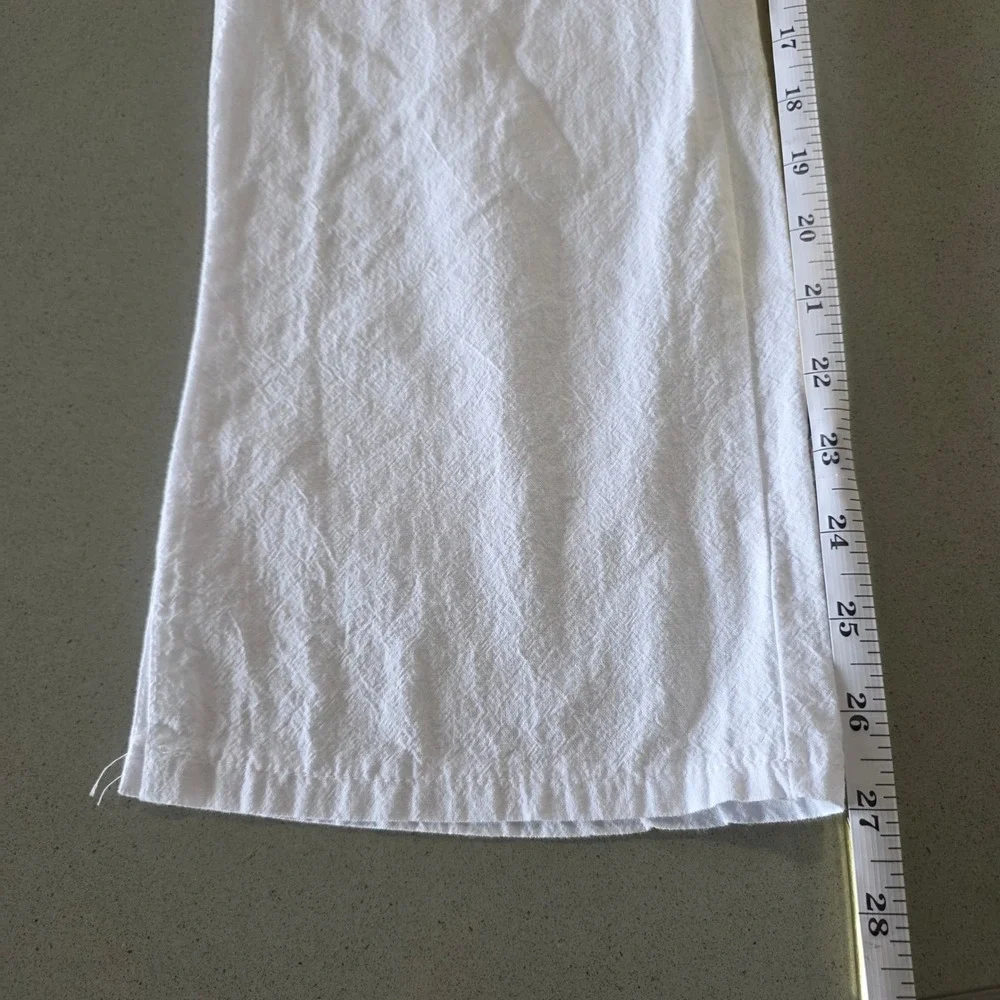 White Linen Blend Elastic Waist Straight Leg Casual Pants Mens Size Medium